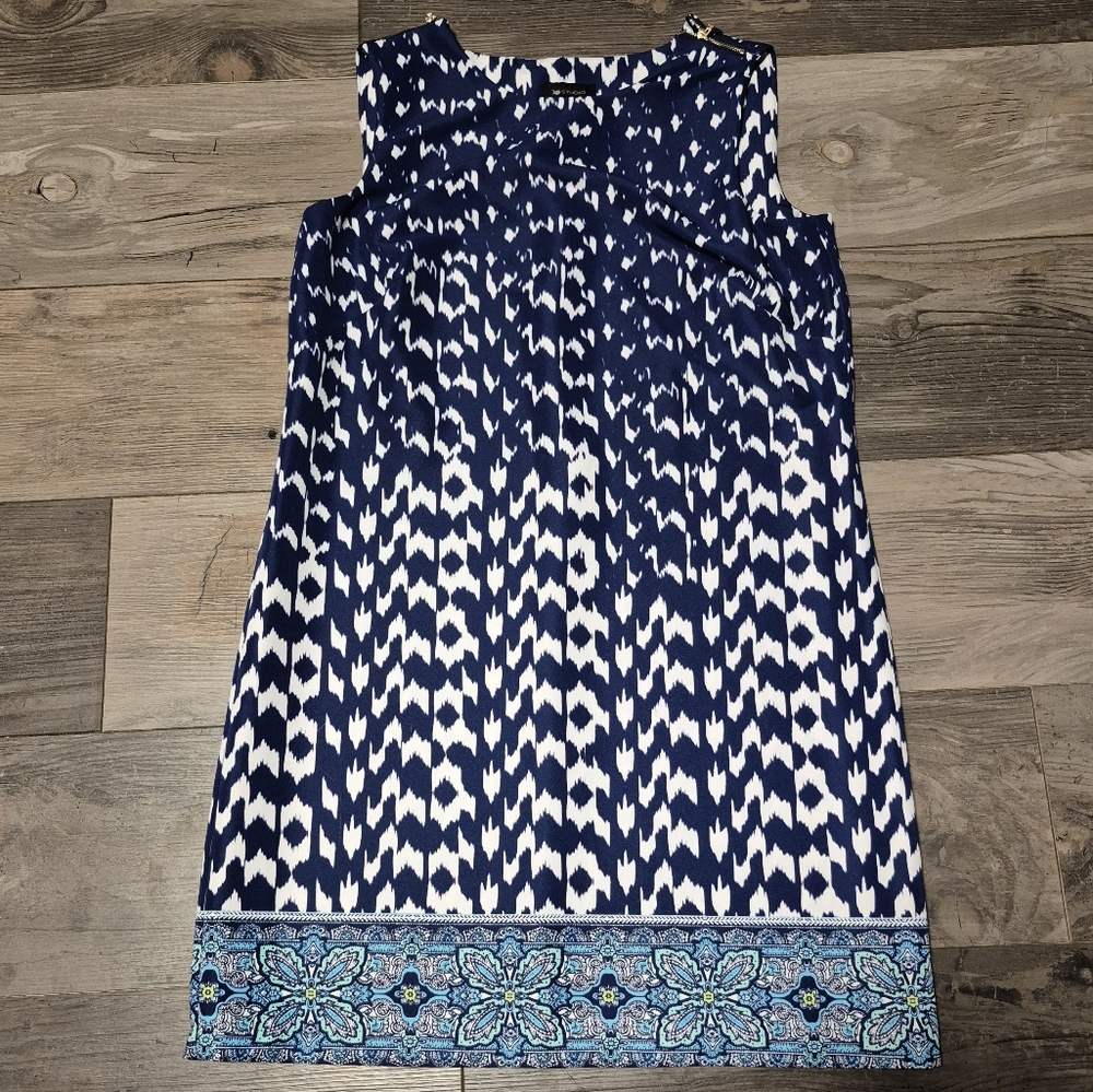 AB Studio Blue‎ and White Sleeveless Dress. Size 10. Pre Owned